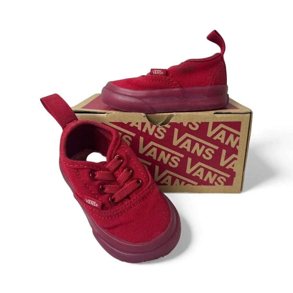 Vans Toddler Authentic Red Canvas Lace Up Sneakers Shoes Size 3 Toddler